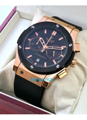 Hublot Classic Fusion Chronograph Rose Gold Black Rubber Strap Watch