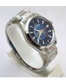 OMEGA SEAMASTER AQUA TERA WORLD TIME BLUE STEEL SWISS AUTOMATIC WATCH