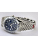 Rolex Date-Just Stick Mark Blue Steel Swiss ETA Automatic 2836 Valjoux Movement Watch