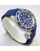 Rolex Submariner Diamond And Blue Sapphire Bezel Rubber Strap Swiss ETA 7750 Valjoux Movement Watch