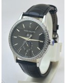 Patek Philippe GMT Annual Calendar Sun Moon Diamond Bezel Black Dial Swiss Automatic Watch