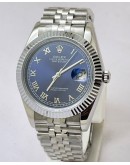 Rolex Date-Just Roman Mark Blue Steel Swiss ETA Automatic 2836 Valjoux Movement Watch