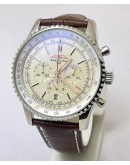 Breitling Navitimer Chrono White Steel Leather Strap Watch