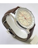 Breitling Navitimer Chrono White Steel Leather Strap Watch