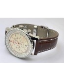 Breitling Navitimer Chrono White Steel Leather Strap Watch