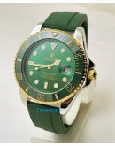 Rolex Submariner Green Rubber Strap Rose Gold Bezel Swiss Automatic Watch