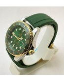 Rolex Submariner Green Rubber Strap Rose Gold Bezel Swiss Automatic Watch