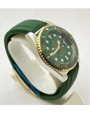 Rolex Submariner Green Rubber Strap Rose Gold Bezel Swiss Automatic Watch