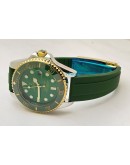 Rolex Submariner Green Rubber Strap Rose Gold Bezel Swiss Automatic Watch