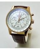 Breitling Navitimer Chrono White Rose Gold Leather Strap Watch