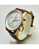 Breitling Navitimer Chrono White Rose Gold Leather Strap Watch