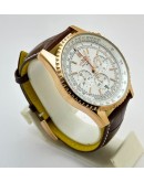 Breitling Navitimer Chrono White Rose Gold Leather Strap Watch