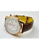 Breitling Navitimer Chrono White Rose Gold Leather Strap Watch