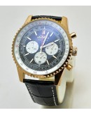 Breitling Navitimer Rose Gold Black Leather Strap Watch