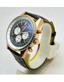 Breitling Navitimer Rose Gold Black Leather Strap Watch