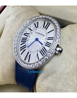 Cartier Baignoire Blue Leather Strap Watch