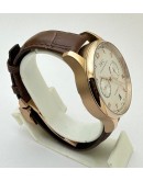 I W C Portuguese Power Reserve Rose Gold White Dial Leather Strap Swiss Automatic Watch