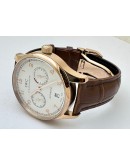 I W C Portuguese Power Reserve Rose Gold White Dial Leather Strap Swiss Automatic Watch