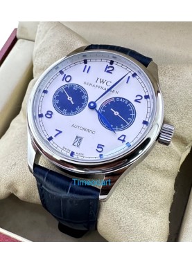 I W C Portuguese Power Reserve Blue Leather Strap Swiss Automatic Watch