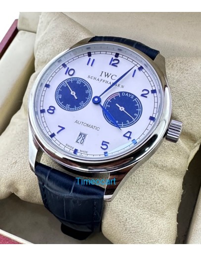 I W C Portuguese Power Reserve Blue Leather Strap Swiss Automatic Watch