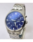I W C Pilot Chronograph Blue Day-Date Steel Watch