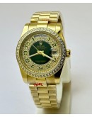 Rolex Day-Date Green Diamond Paved Gold Swiss Automatic Watch