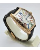 Franck Muller Crazy Hours Croco White Rose Gold Leather Strap Swiss Automatic Watch