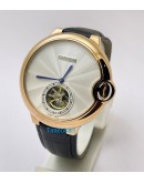 CARTIER BALLON BLEU DE FLYING TOURBILLON WHITE SWISS AUTOMATIC LETAHER STRAP WATCH