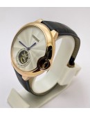 CARTIER BALLON BLEU DE FLYING TOURBILLON WHITE SWISS AUTOMATIC LETAHER STRAP WATCH