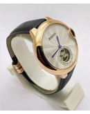 CARTIER BALLON BLEU DE FLYING TOURBILLON WHITE SWISS AUTOMATIC LETAHER STRAP WATCH