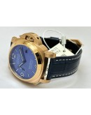 Panerai Marina Blue Rose Gold Leather Strap Swiss Automatic Watch