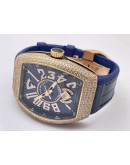Franck Muller Vanguard Diamond Blue Leather Strap Swiss ETA Automatic Watch