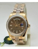 Rolex Day-Date Diamond Bezel Diamond Set President Bracelet Brown Swiss Automatic Watch