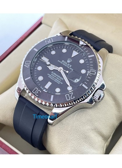  Rolex Submariner Black Rubber Strap Swiss Automatic Watch