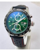 TAG HEUER CARRERA CALIBRE GREEN BLACK LEATHER STRAP WATCH