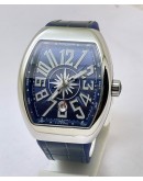 Franck Muller Vanguard Yachting Steel Blue Leather Strap Swiss ETA Automatic Watch