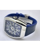 Franck Muller Vanguard Yachting Steel Blue Leather Strap Swiss ETA Automatic Watch