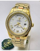 Rolex Day-Date Roman Mark Diamond Bezel Golden Swiss Automatic Watch