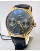 I W C Portuguese 7 Days Power Resrve Swiss Rose Gold Grey ETA 7750 Valjoux Automatic Movement Watch