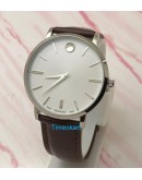 Movado Ultra Slim Steel White Dail Leather Strap Watch