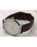 Movado Ultra Slim Steel White Dail Leather Strap Watch