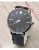 Movado Ultra Slim Steel Dark Blue Leather Strap Watch