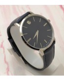 Movado Ultra Slim Steel Dark Blue Leather Strap Watch