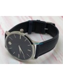 Movado Ultra Slim Steel Dark Blue Leather Strap Watch