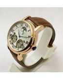 Cartier Rotonde De Cartier Double Tourbillon Sun Moon Phase White Rose Gold Swiss ETA Automatic Watch