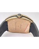 Franck Muller Vanguard Diamond Golden Dial Leather Strap Swiss ETA Automatic Watch