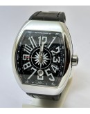 Franck Muller Vanguard Yachting Steel Black Leather Strap Swiss ETA Automatic Watch