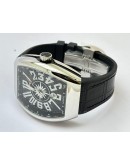 Franck Muller Vanguard Yachting Steel Black Leather Strap Swiss ETA Automatic Watch