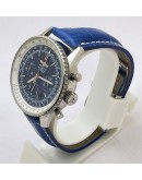 Breitling Navitimer Blue Leather Strap Swiss ETA Valjoux 7750 Automatic Watch