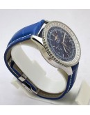 Breitling Navitimer Blue Leather Strap Swiss ETA Valjoux 7750 Automatic Watch